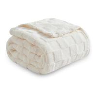 NEWCOSPLAY Manta Supersuave de Franela Sedosa Forro Polar 3D a Cuadros Ligera para Uso en Todas Las Estaciones (Marfil a Cuadros, Manta (50 x 70 Pulgadas)