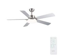 Newday 107cm Ventilador de Techo Plata 5 aspas con Luz y Mando Silencioso | Reversibles, Lampara Regulable, Patrones de Sueño, Temporizador para Dormitorio, Salon, Sala de Estar Garaje