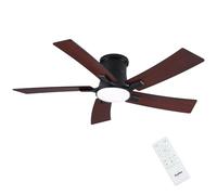 Newday 116cm Ventilador Techo Madera con Mando, Lampara Techo Ventilador | con 5 aspas, Luz Dimmer sin Pasos, Modo de Sueño, Función de Memoria, Reversible Motor DC Silencioso, para Dormitorio Balcón