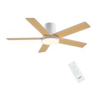 Newday 132cm Grande Ventilador de Techo 5 aspas Madera con Luz y Mando | 7 Modo de Velocidad, Temperatura de Color y Luminosidad sin Escalones, 3 Tiempo, Motor DC Reversible Silencioso, Montaje Nive