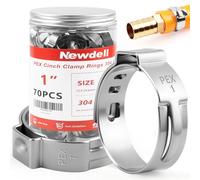 Newdeli 70 anillos de crimpado Pex de 1 pulgada, abrazaderas PEX de acero inoxidable, abrazaderas de manguera de una sola oreja, accesorios Pex, abrazadera de pellizco para tubería de fontanería