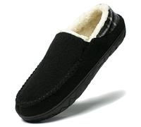 NewDenBer Memoria cálida de los hombres Espuma Mocassin Zapatillas Lana Estera de felpa Revestimiento de felpa Zapatillas interiores para interiores y exteriores (49 EU, Negro)
