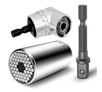 Newder 3Pcs Universal Llave de Vaso 7 a 19 mm Pequeño Multifuncional con Adaptador, 105 °Extensión ángulo de 1/4 de pulgada Broca de ángulo recto