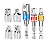 Newder Adaptador para Llave de Carraca, Juego de 4 Pzas Adaptadores de 1/4" 3/8" 1/2" +Set con 3 piezas Hexagon Color Aluminio adaptadores Socket Wrench 1/4, 1/2, 3/8
