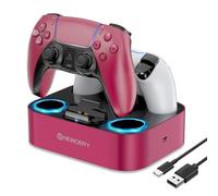 NEWDERY Cargador para Mando PS5, Rápido Cargador Mando PS5, estación de Carga Compatible con Mandos DualSense Playstation 5 (Rojo)