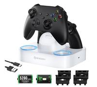 NEWDERY Estación de carga para mandos de Xbox, 2 baterías recargables de 5280 mAh para mandos de Xbox One/Series X|S, base de carga rápida con 4 tapas para baterías - Blanco