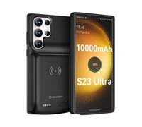 NEWDERY Funda de batería portátil para Galaxy S23 Ultra, 10000 mAh, carga inalámbrica Qi, sincronización de datos y NFC, carcasa negra TPU policarbonato