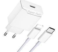 Newding 25W Cargador Carga Rapida Compatible con Phone 14/14 Pro/14 Pro Max/14 Plus/13/12/11/10/X/XS MAX/XR/SE/8/7/6, Adaptador de Corriente con Tipo C Cable 1.5M, Super Fast USB C