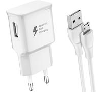 Newding Cargador Rápido 15W con Cable Micro USB para Samsung Galaxy A10 S7 J7 J6 J5 J3, Xiaomi Redmi 9A 9C Note 7, Tablet Tab A, Móvil Android, Adaptador de Corriente Enchufe de Pared USB, Blanco