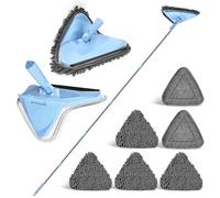 NEWE Fregona Techo Extensible hasta 202 cm, Mopa Triangular Giratoria 360° para Limpiar Azulejos y Paredes con 4 Plumeros de Chenilla y 2 Almohadillas de Microfibra