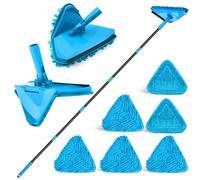 NEWE Fregona Techo Extensible hasta 202 cm, Mopa Triangular Giratoria 360° para Limpiar Azulejos y Paredes con 4 Plumeros de Chenilla y 2 Almohadillas de Microfibra (Azul)
