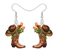 NEWEI Acrílico divertido clásico sombrero de vaquera occidental botas pendientes regalos para mujeres pendientes colgantes de vaquero joyería para amantes del rodeo festival de música country, Medio
