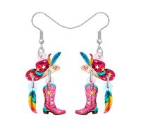 NEWEI Acrílico Divertido Western Vaquera Gorro Botas Pendientes Colgante Outfit Regalos para Mujeres Niñas Vaquero Pendientes Charm Joyería para Amantes del Rodeo Festival de Música País (Rosa)