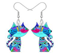 NEWEI Acrílico Divertidos Pendientes de Gato para Mujer Niñas Mamá Lindo Gatito Mascotas Diseño Bohemio Accesorios de Joyería para Animales Regalos Boho para Amantes de los Gatos Charms (Azul)