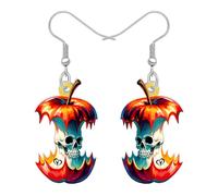 NEWEI Acrílico Horror Halloween Cráneo Manzana Dangle Pendientes Regalos para Mujeres Niñas, Gothic Spooky Frutas Charm Diseño Quirky Halloween Accesorios de Joyería de Disfraces (Rojo)