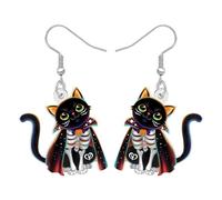 NEWEI Acrílico Horror Halloween Negro Gato Bruja Dangle Pendientes Regalos para Mujeres Niñas Cat Lovers, Spooky Gótico Esqueleto Mágico Caldero Quirky Halloween Costume Joyería (Negro)