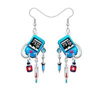 NEWEI Acrílico Lindo Enfermera Latido del Corazón Pendientes Colgante Divertido Enfermería Jeringa Apreciación Joyería Regalos para Mujeres Niñas Semana de la Enfermera Médico RN Graduación (Azul)