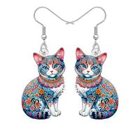 NEWEI Acrílico Lindo Gato Floral Pendientes Colgantes para Mujeres Niñas Divertido Animal Gatito Mascotas Bohemio Accesorios de Joyería Boho Regalos para Amantes del Gatos Mamá Charms (Colorido)