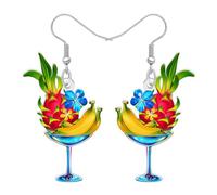 NEWEI Acrílico Lindo Hawaiano En algún lugar Cóctel Vidrio Margarita Dangle Pendientes Playa Gifts for Women, Funny Fruta del dragón tropical Verano Joyería para Amantes de la playa (Colorido)