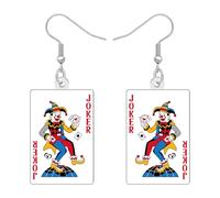 NEWEI Acrílico Lindo Joker Cartas de Poker Pendientes Dangle Regalos de Poker para Mujeres Amantes de los Juegos de Cartas, Regalos de Joyas para Decoraciones de Mardi Gras (Colorido)