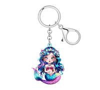 NEWEI Acrílico lindo mar sirena llavero playa regalos para damas niñas princesa colgante animal marino llavero bolso accesorios, azul, M