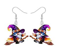 NEWEI Acrílico Novedad Gnomos Mágicos Bruja Pendientes Dangle Regalos de Halloween para Mujeres Niñas, Misterio Gnomo Regalos Mago y Caldero Escoba Spooky Holiday Quirky Joyería (Colorido)