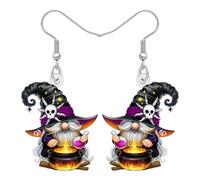 NEWEI Acrílico Novedad Gnomos Mágicos Bruja Pendientes Dangle Regalos de Halloween para Mujeres Niñas, Misterio Gnomo Regalos Mago y Caldero Escoba Spooky Holiday Quirky Joyería (Gris)