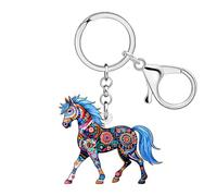 NEWEI Bonito llavero bohemio de caballo para amantes de los caballos, mujeres y niñas, llaveros acrílicos de animales bohemios para llaves de coche, accesorios para bolsa, Azul, M