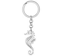 NEWEI Bonito llavero de medusa, delfín y ballena, anillos para decoración para mujeres y niñas, amantes de los animales del océano, Caballito de mar chapado en plata, W2L2
