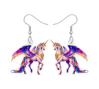 NEWEI Bonitos aretes de unicornio arcoíris, regalos de caballo volador para mujer, Medio, Acrílico, Sin piedra preciosa