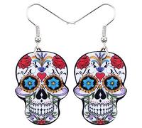 NEWEI Bonitos pendientes de Halloween con diseño de calavera de azúcar, pendientes colgantes de acrílico para el día de los muertos, regalos para mujeres y niñas, dijes de festival, Acrílico, No es