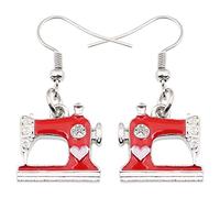 NEWEI Divertidos aretes de máquina de coser, herramientas de costura, joyería Costura para mujer, regalo de costurera, 0.82" x 1.02", Esmalte, Diamante de imitación