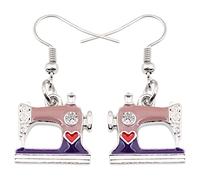 NEWEI Divertidos aretes de máquina de coser, herramientas de costura, joyería Costura para mujer, regalo de costurera, 0.82" x 1.02", Esmalte, Diamante de imitación