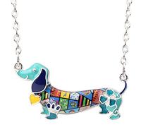 NEWEI Esmalte Lindo Teckel Collar De Perro Colgante De Diamantes De Imitación Orejas Teckel Collar De Perro De Joyería Para Las Mujer Niña (Azul Marino)