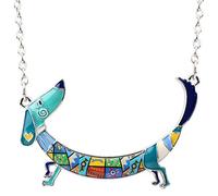 NEWEI Esmalte Lindo Teckel Collar De Perro Colgante De Diamantes De Imitación Orejas Teckel Collar De Perro De Joyería Para Las Mujer Niña (Cielo)