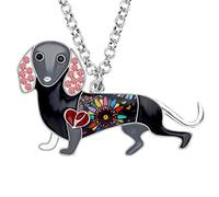 NEWEI Esmalte Lindo Teckel Collar De Perro Colgante De Diamantes De Imitación Orejas Teckel Collar De Perro De Joyería Para Las Mujer Niña (Negro)