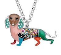 NEWEI Esmalte Lindo Teckel Collar De Perro Colgante De Diamantes De Imitación Orejas Teckel Collar De Perro De Joyería Para Las Mujer Niña (Multicolor)