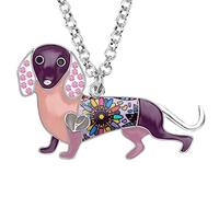 NEWEI Esmalte Lindo Teckel Collar De Perro Colgante De Diamantes De Imitación Orejas Teckel Collar De Perro De Joyería Para Las Mujer Niña (Morado)