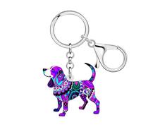 NEWEI Lindo Boho Beagle Regalos Perros Madres Llavero Perros Amantes Regalos para Damas Acrílico Llavero con Pet Cachorro Monedero Bolsa Accesorios, morado, M