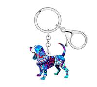 NEWEI Lindo Boho Beagle Regalos Perros Madres Llavero Perros Amantes Regalos para Damas Acrílico Llavero con Pet Cachorro Monedero Bolsa Accesorios, azul, M