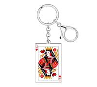NEWEI Lindo juego de cartas llavero casino regalos para mujeres niñas, acrílico reina del corazón póker llavero mochila colgante accesorios, rojo, M