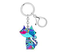 NEWEI Lindo llavero bohemio con diseño de gato, regalo para amantes de los gatos, mujeres, niñas, acrílico, gatito, mascotas, llavero, mochila, llaves, accesorios, Azul, M