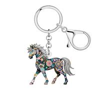 NEWEI Lindo llavero de caballo boho regalos para amantes de los caballos damas niñas, acrílico bohemio animal llavero coche llaves bolsas accesorios, café, M