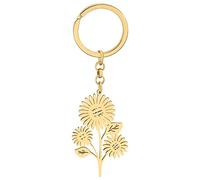 NEWEI Lindo llavero de girasol de acero inoxidable para mujeres y niñas, monedero, llaves de coche, Dorado Plateado