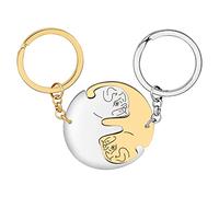 NEWEI Lindo regalo de carlino para los amantes de los carlino, llavero de acero inoxidable de 18 quilates, llavero de perro, decoración de carlino, accesorios de coche, Pareja Oro + Plata, W2L2