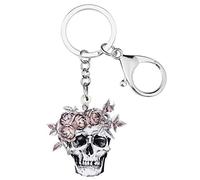 NEWEI Llavero acrílico de Halloween con calavera de terror, zombi, llavero de muñeca vudú, joyería para mujeres y niñas, accesorios de coche, Floral Skull, M