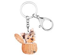 NEWEI Llavero acrílico para perros para mujeres y niñas, lindo llavero de perro para regalos (Cesta Yorkshire)
