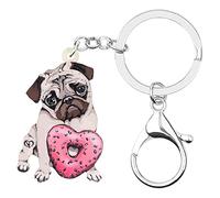 NEWEI Llavero acrílico para perros para mujeres y niñas, lindo llavero de perro para regalos (Donuts Pug Dog)