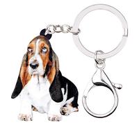 NEWEI Llavero acrílico para perros para mujeres y niñas, lindo llavero de perro para regalos (Perro Basset Hound)