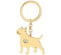 NEWEI Llavero De Acero Inoxidable De Perro Lindo Llavero Del Perro Del Animal Doméstico Para Las Mujeres Muchachas Llaves Del Coche Del Bolso Charms (Bull Terrier bañado en oro)